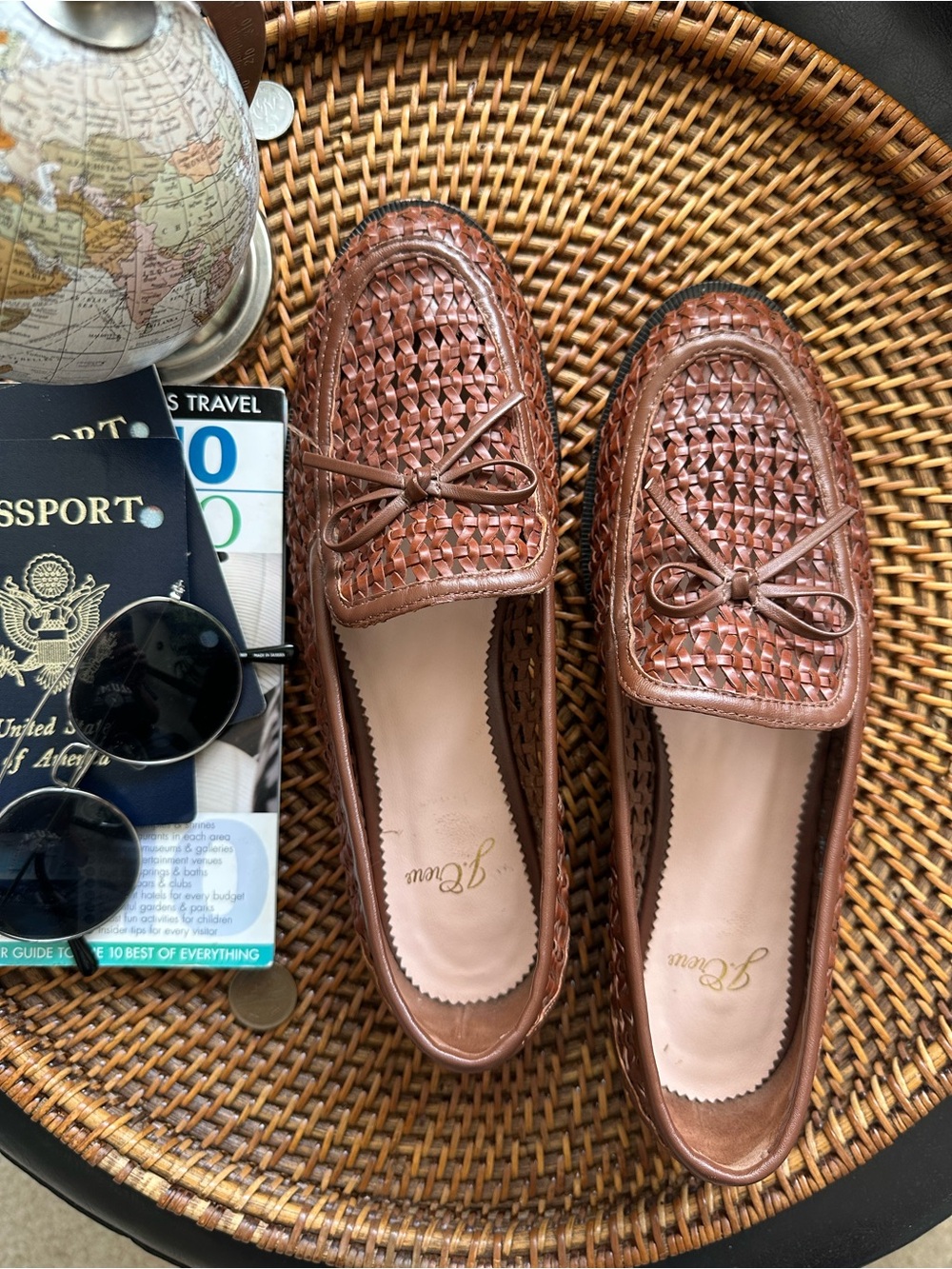J. Crew Woven Leather Bow Brown Loafers Size 8